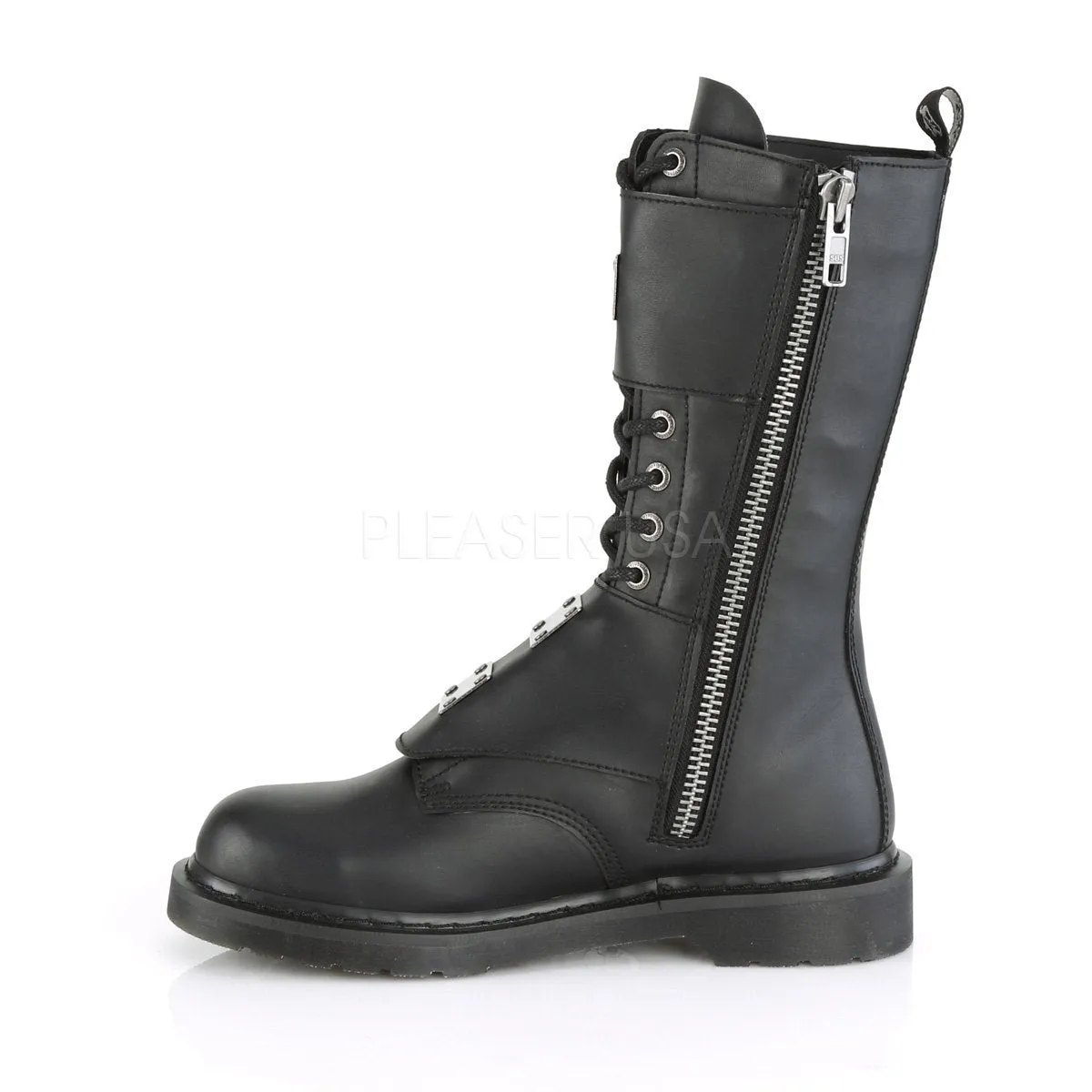 BOLT-345 Black Lace Up Mid Calf Boots