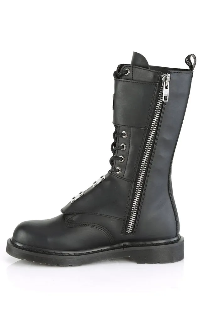 BOLT-345 Black Lace Up Mid Calf Boots