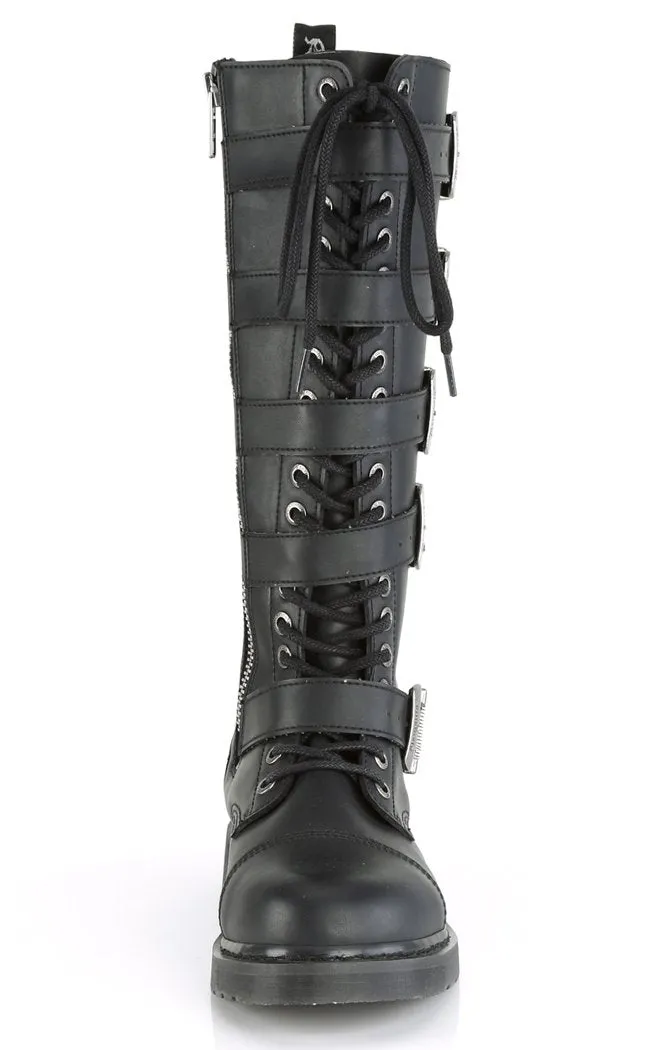 BOLT-425 Black Knee High Buckle Boots