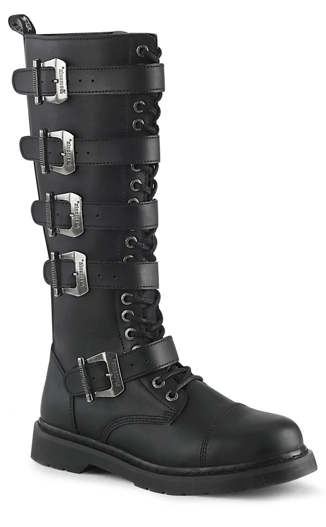 BOLT-425 Black Knee High Buckle Boots