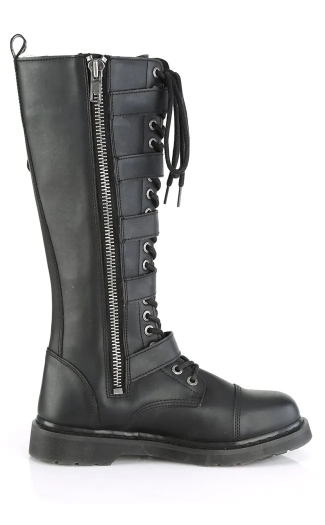 BOLT-425 Black Knee High Buckle Boots