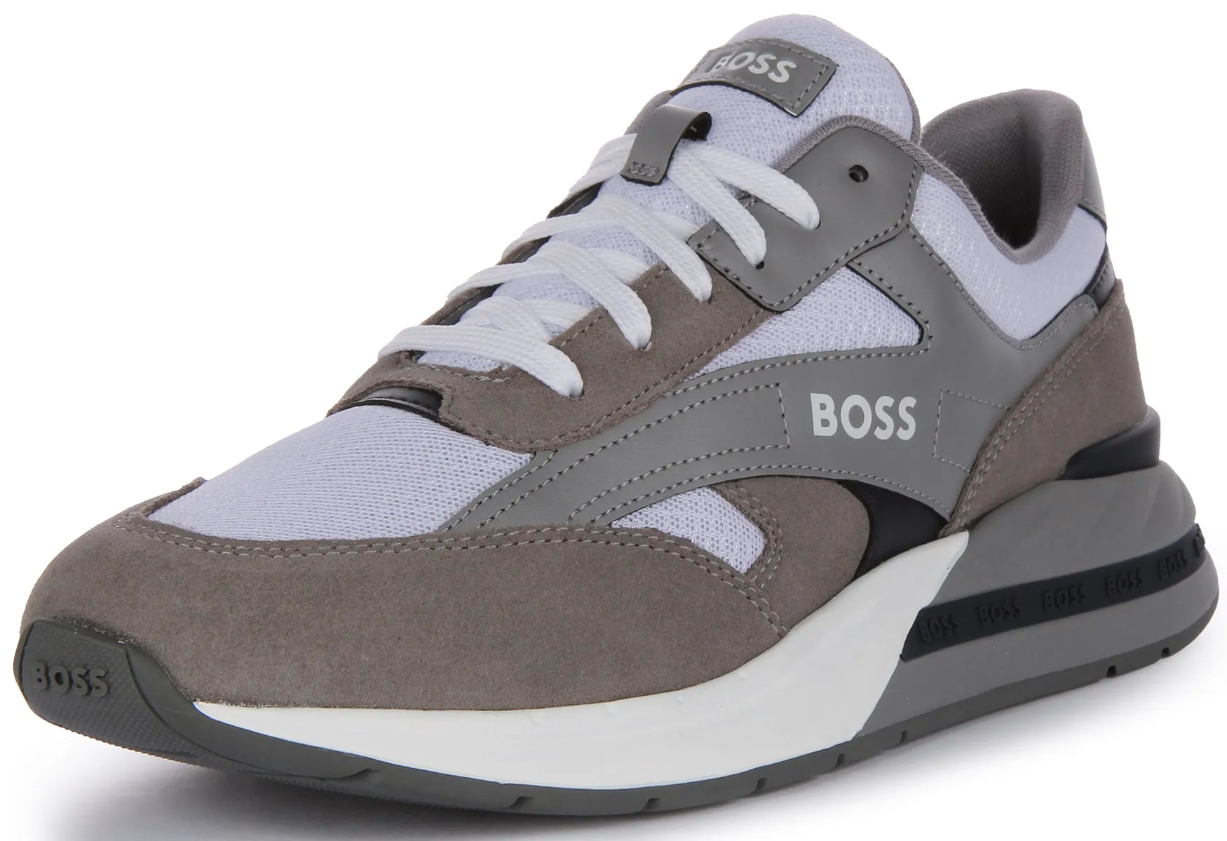 Boss Kurt Runner Suede In Grey White