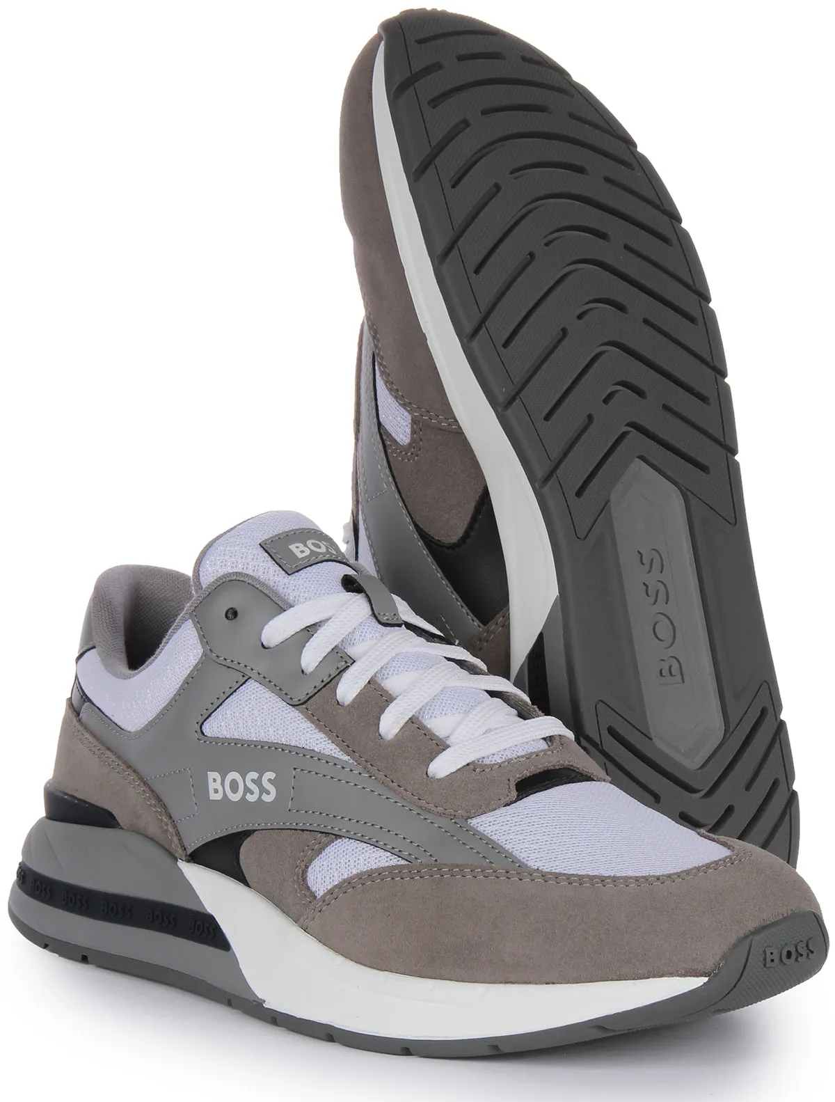 Boss Kurt Runner Suede In Grey White