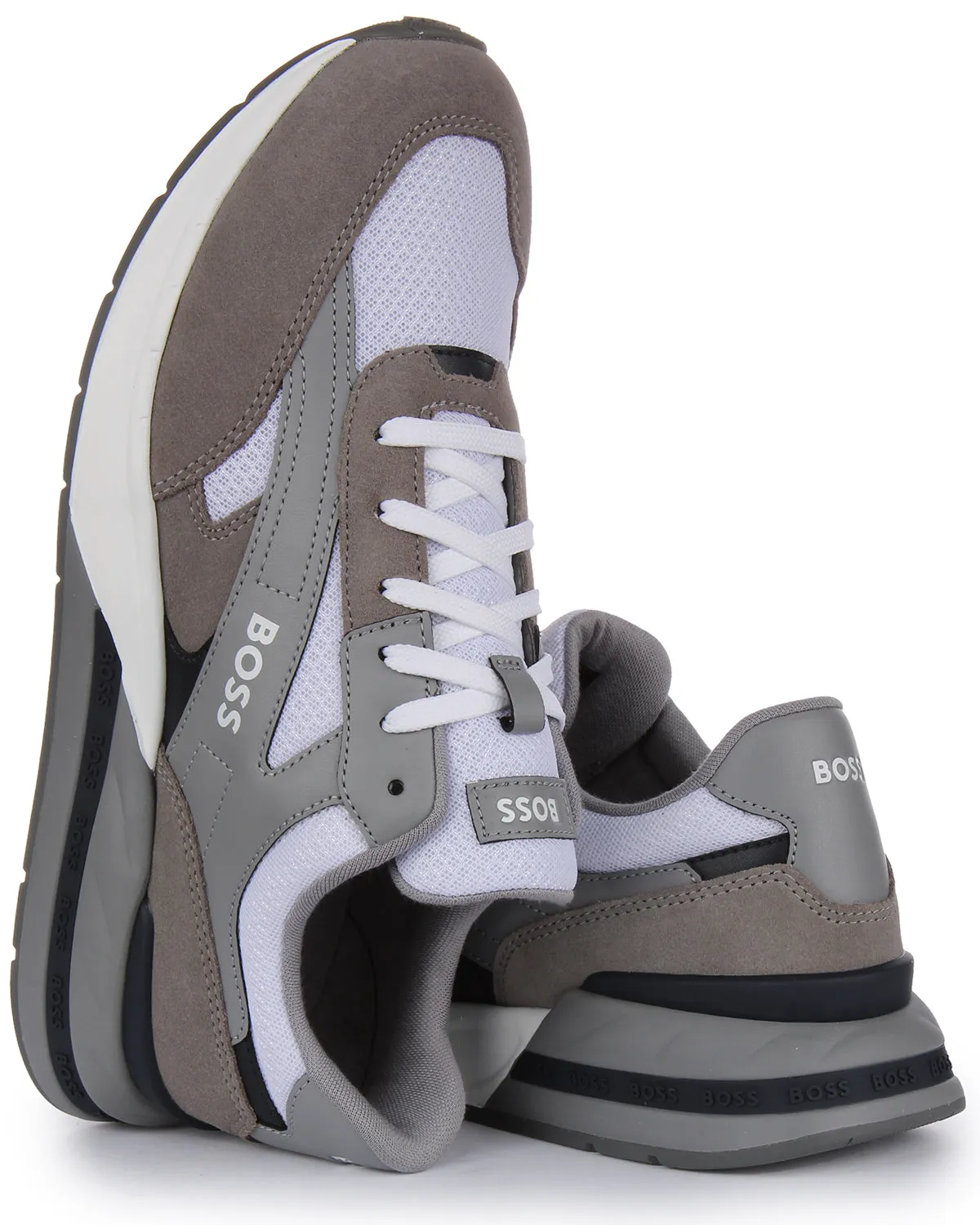 Boss Kurt Runner Suede In Grey White