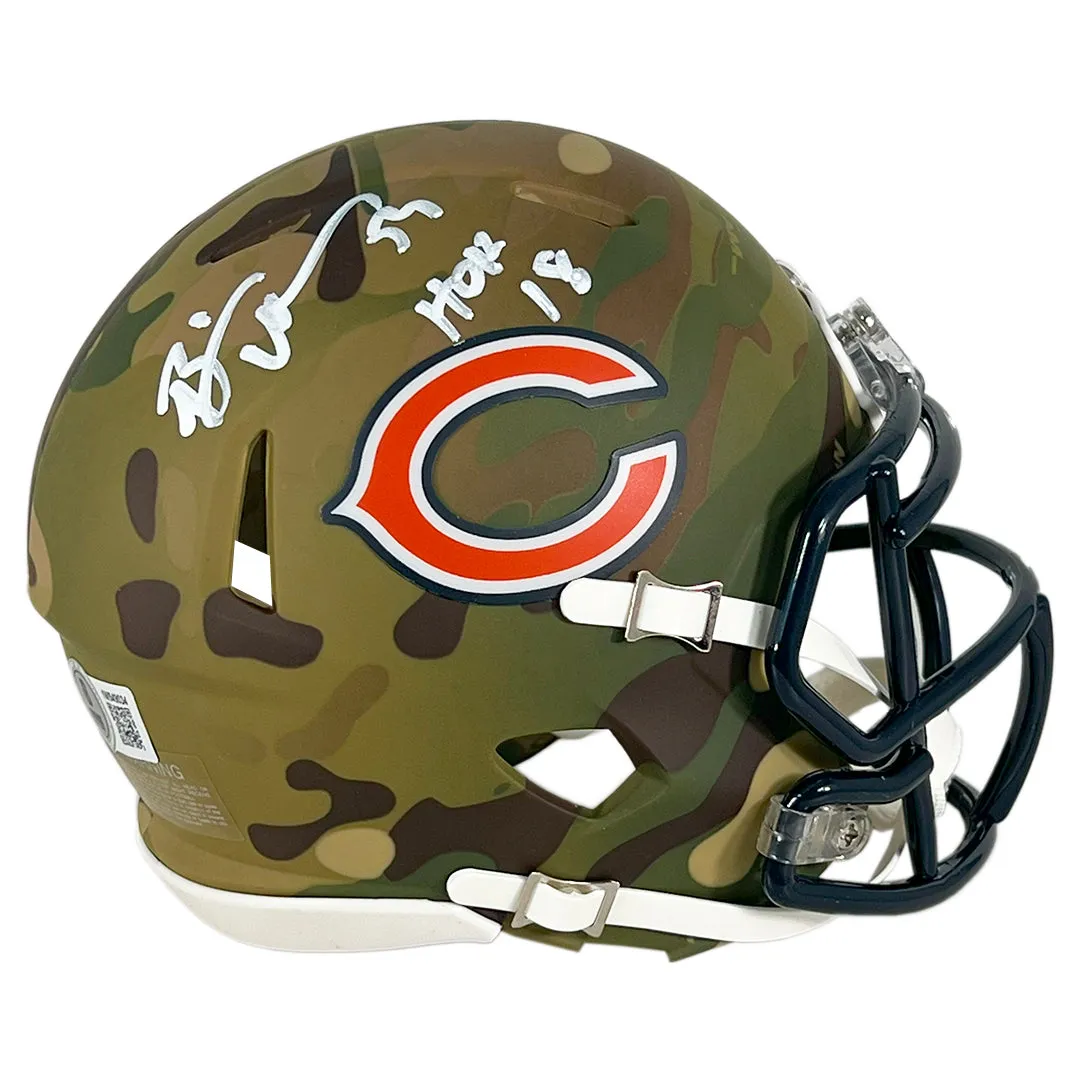 Brian Urlacher Signed HOF 18 Inscription Chicago Bears Camo Speed Mini Football Helmet (Beckett)