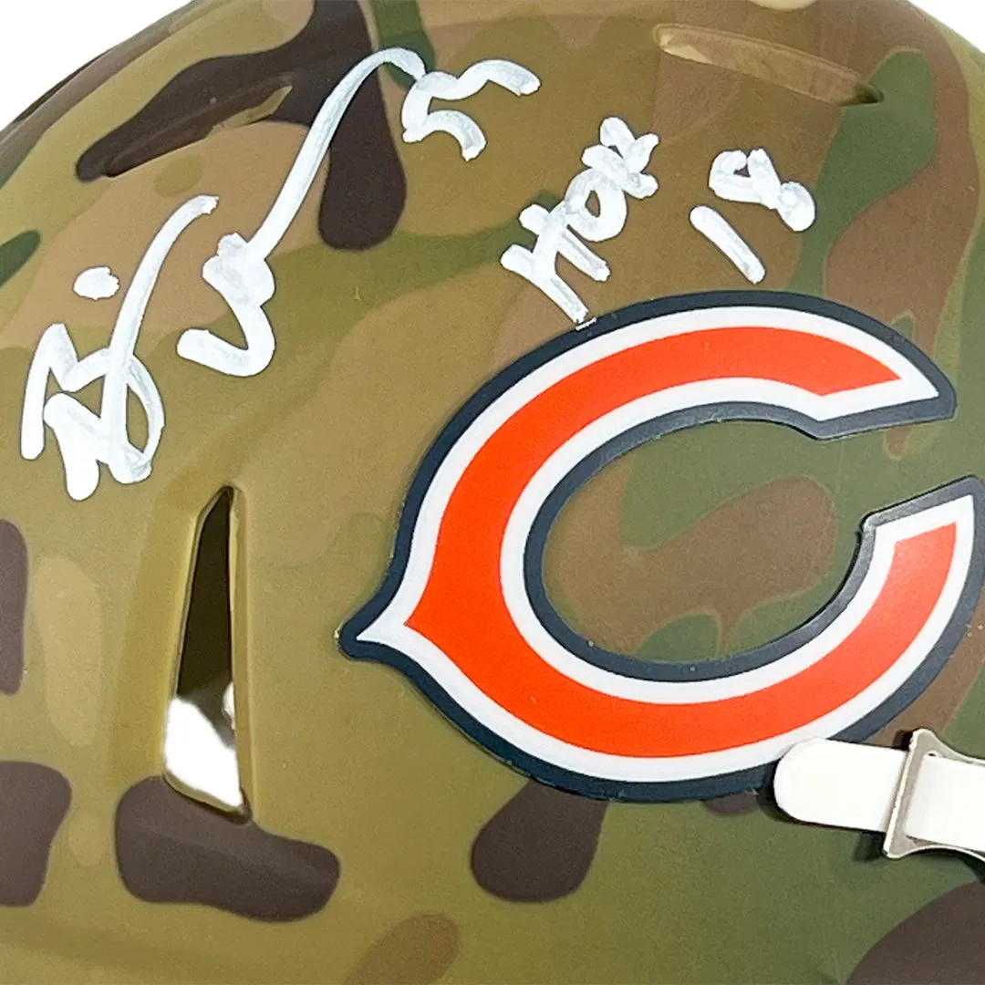 Brian Urlacher Signed HOF 18 Inscription Chicago Bears Camo Speed Mini Football Helmet (Beckett)