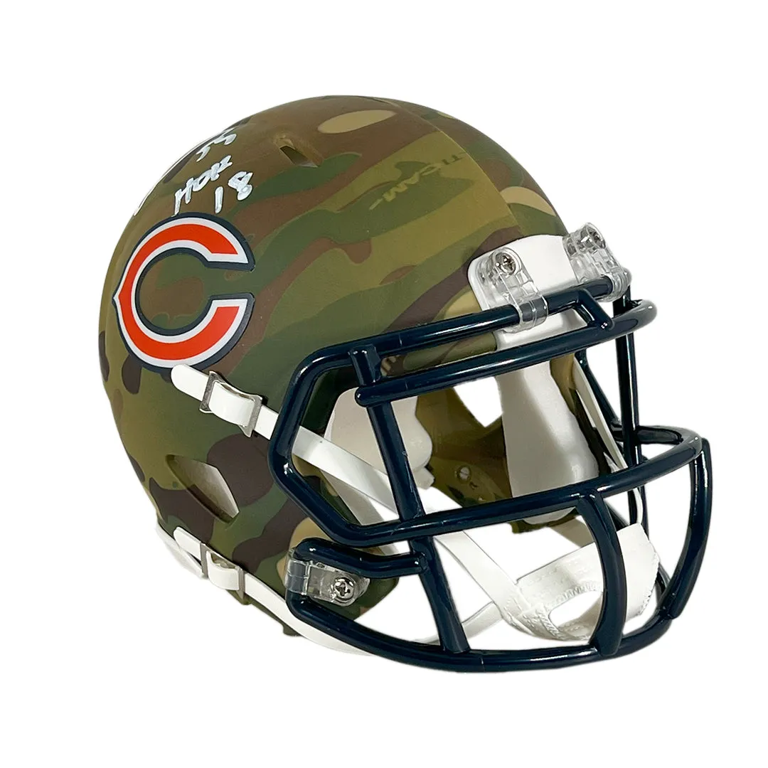 Brian Urlacher Signed HOF 18 Inscription Chicago Bears Camo Speed Mini Football Helmet (Beckett)