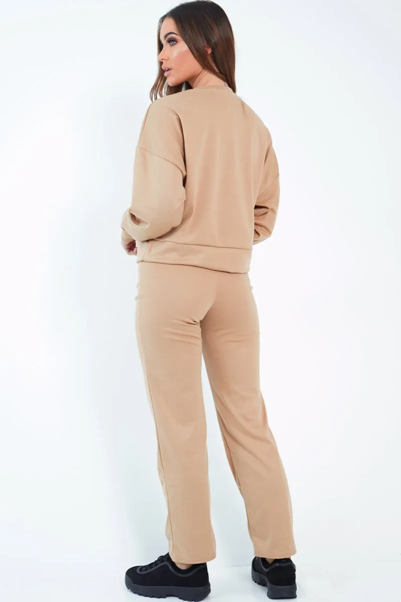 Camel Sweatshirt Slim Jogger Tracksuit - Erieanna