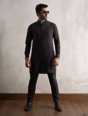 CLASSIC DARK GREY LINEN KURTA WITH PANT PAJAMA