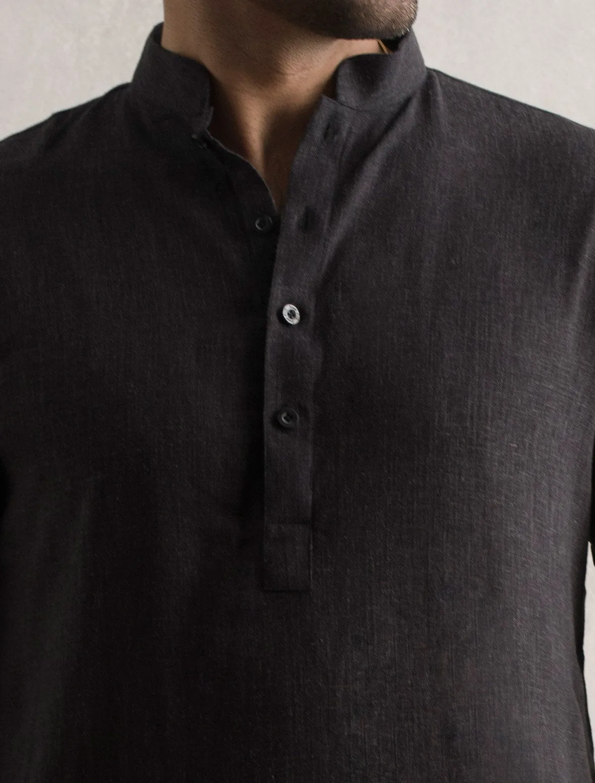 CLASSIC DARK GREY LINEN KURTA WITH PANT PAJAMA