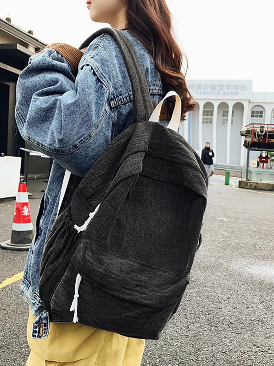 Couple Casual Solid Canvas Zipper Backpack XX1045