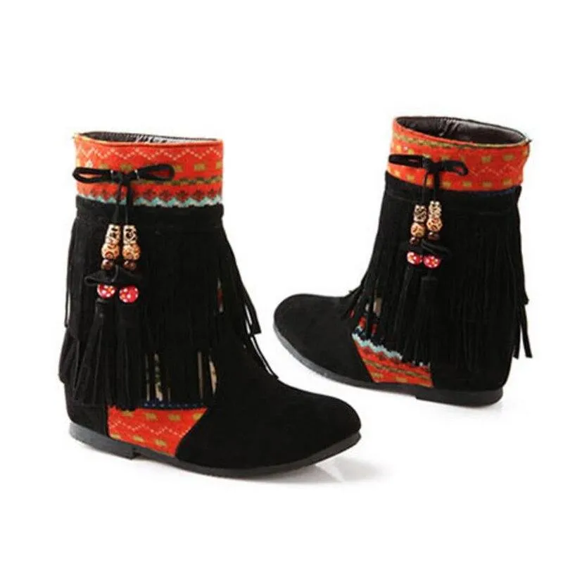 Cute and Fun Winter Fringe Ankle High Boots