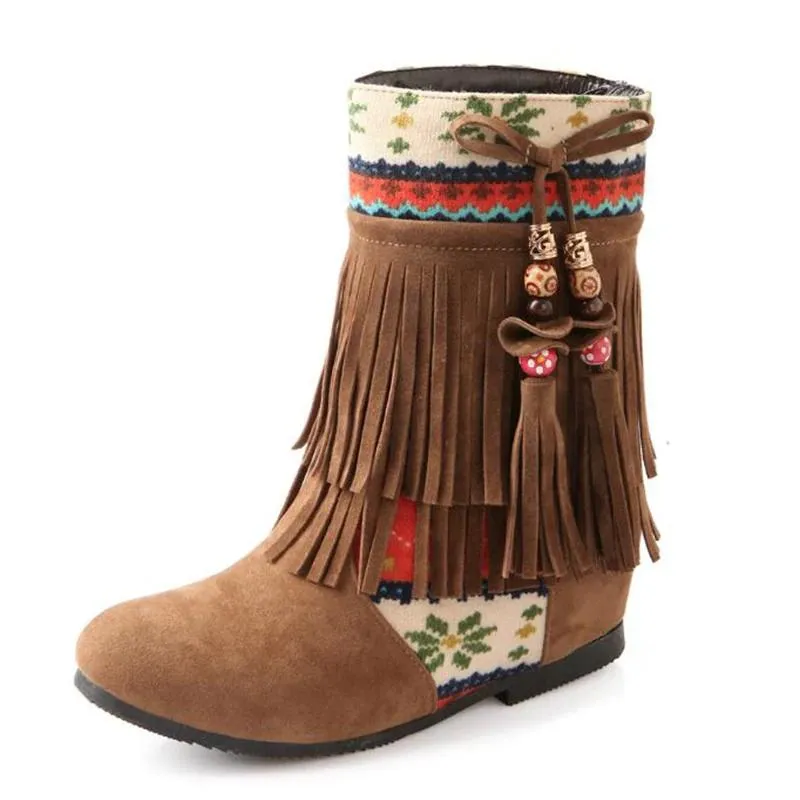 Cute and Fun Winter Fringe Ankle High Boots