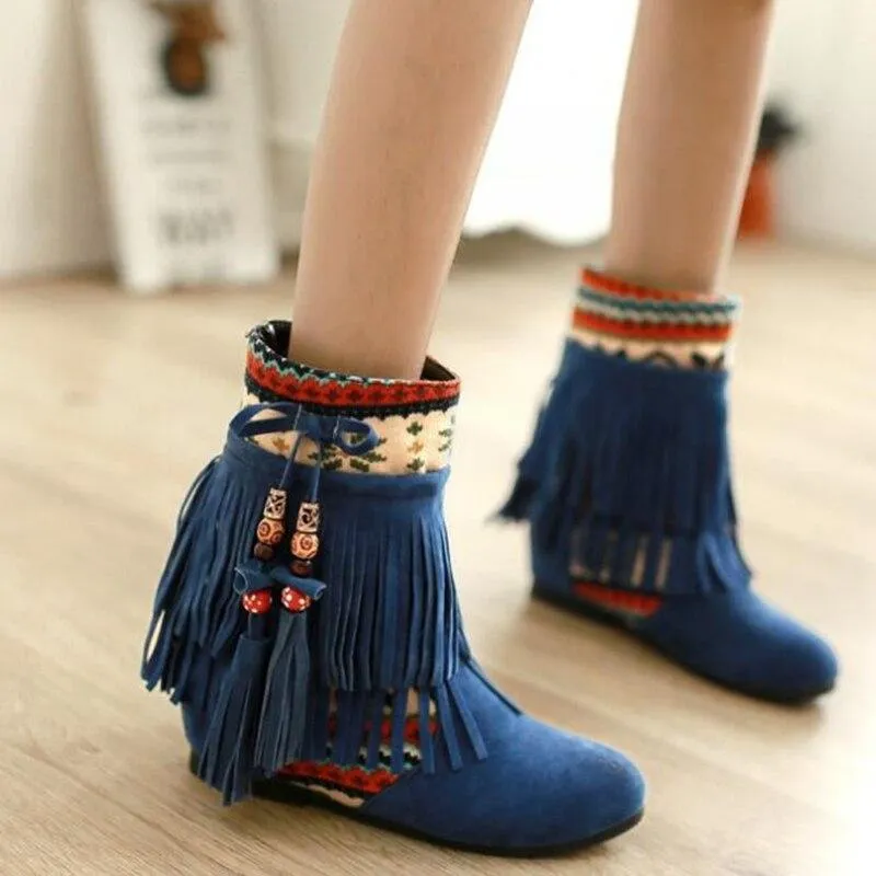 Cute and Fun Winter Fringe Ankle High Boots