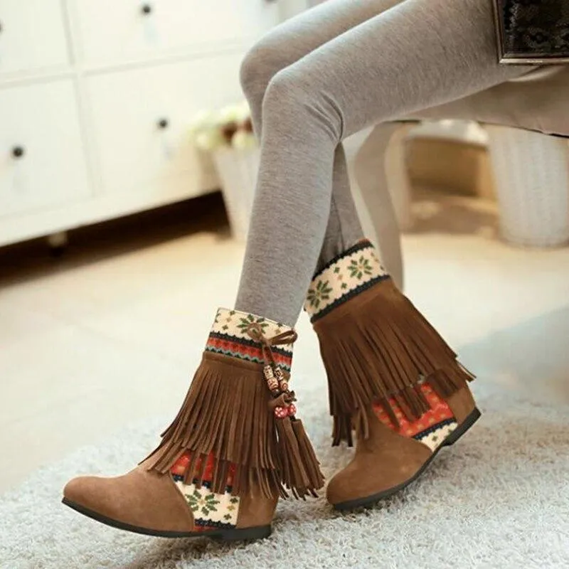 Cute and Fun Winter Fringe Ankle High Boots