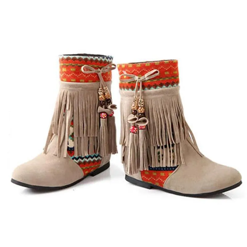 Cute and Fun Winter Fringe Ankle High Boots