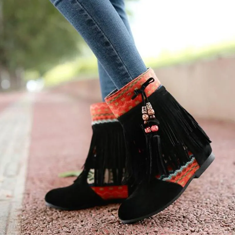 Cute and Fun Winter Fringe Ankle High Boots