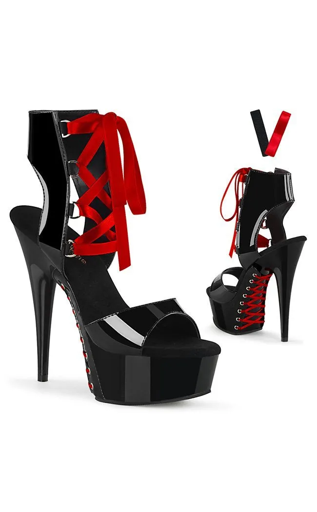 DELIGHT-600-14FH Black Patent & Red Heels