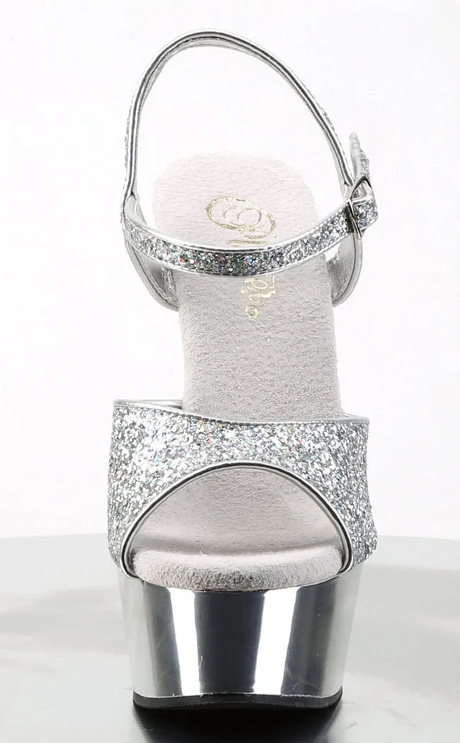 DELIGHT-609G Silver Snakeskin Platform Heels