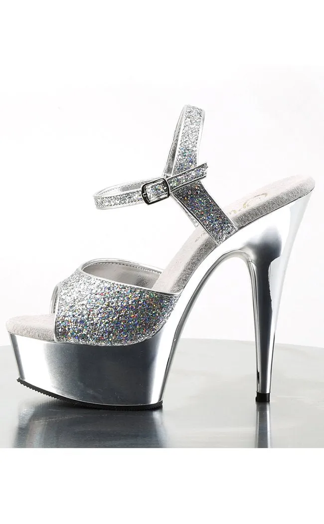 DELIGHT-609G Silver Snakeskin Platform Heels