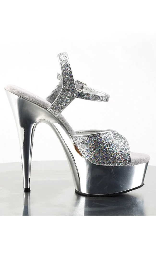 DELIGHT-609G Silver Snakeskin Platform Heels