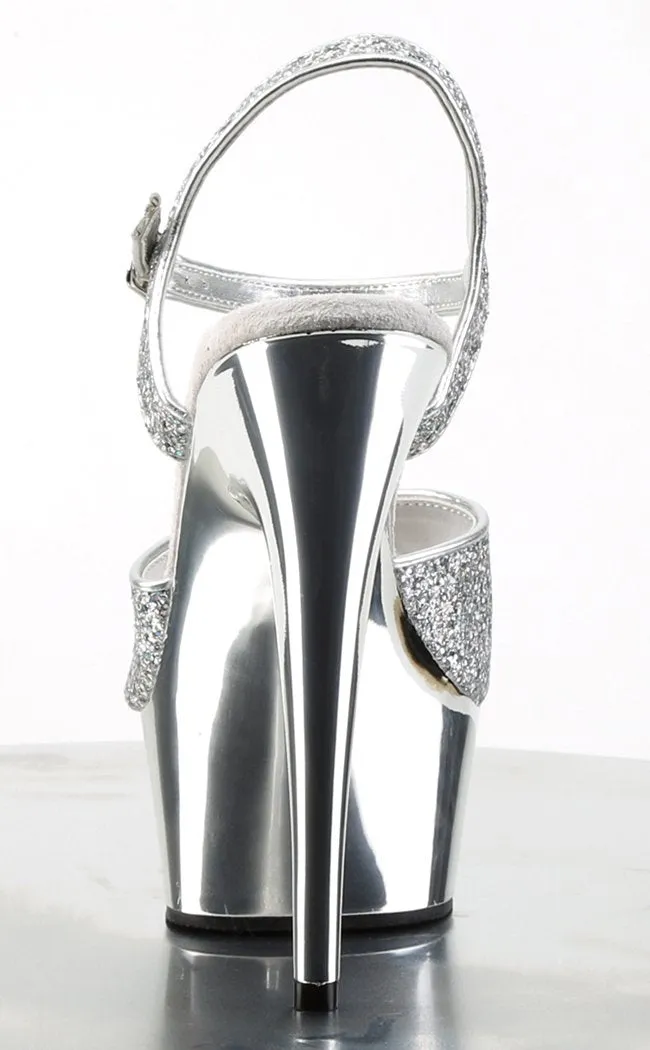 DELIGHT-609G Silver Snakeskin Platform Heels