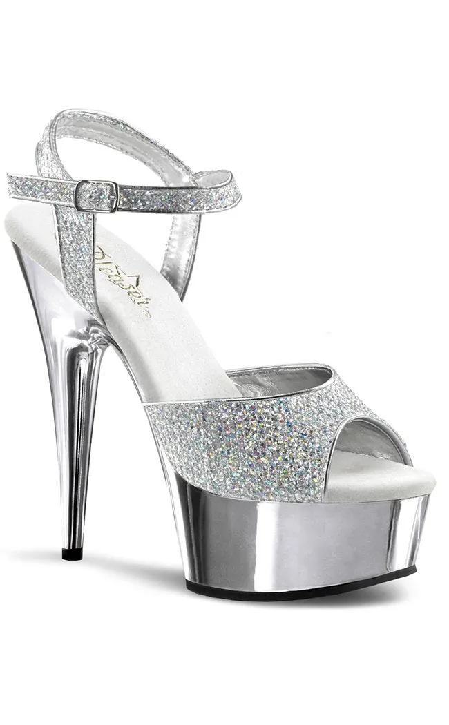 DELIGHT-609G Silver Snakeskin Platform Heels