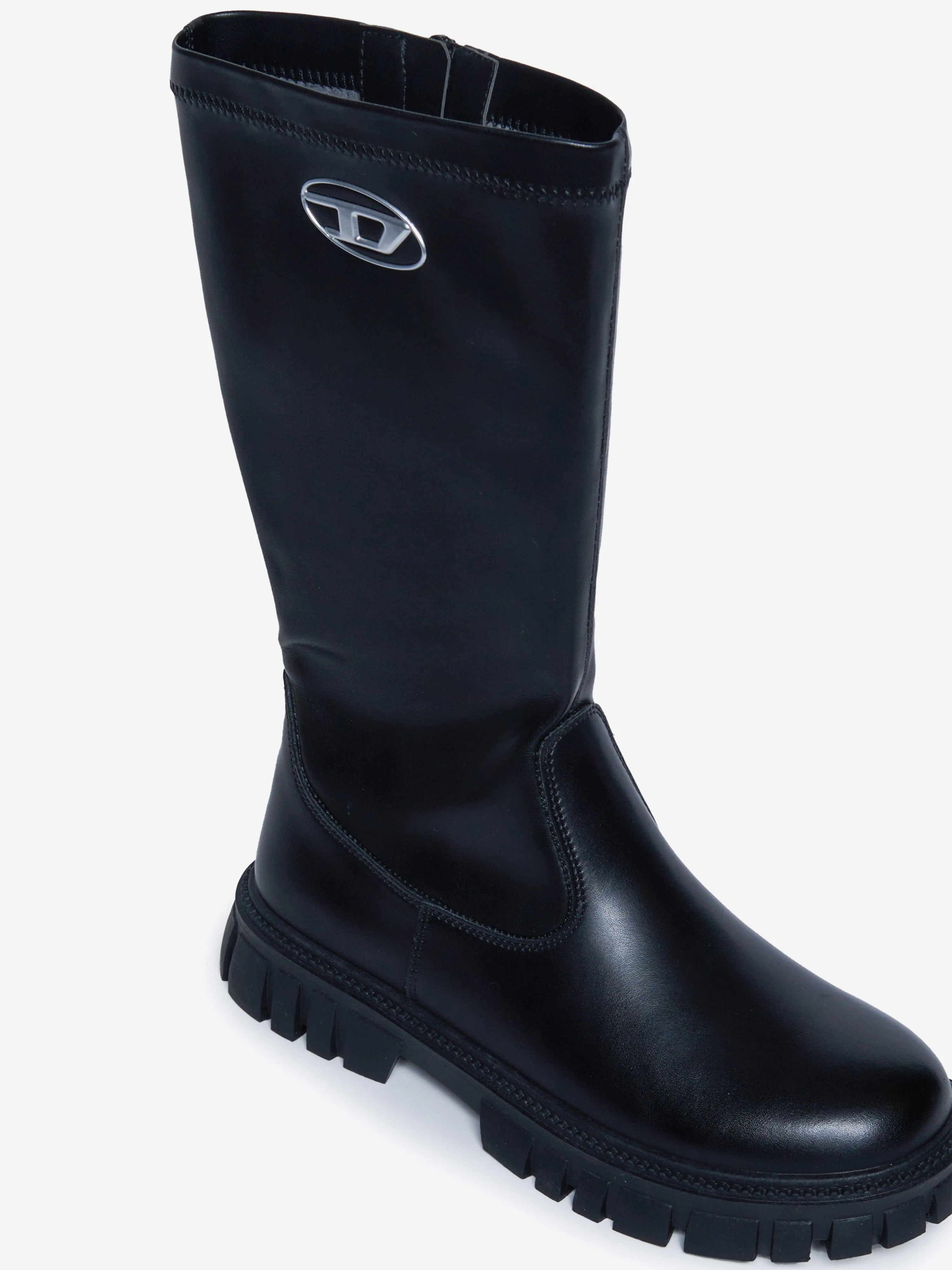 Diesel Girls Leather Logo Boots in Black