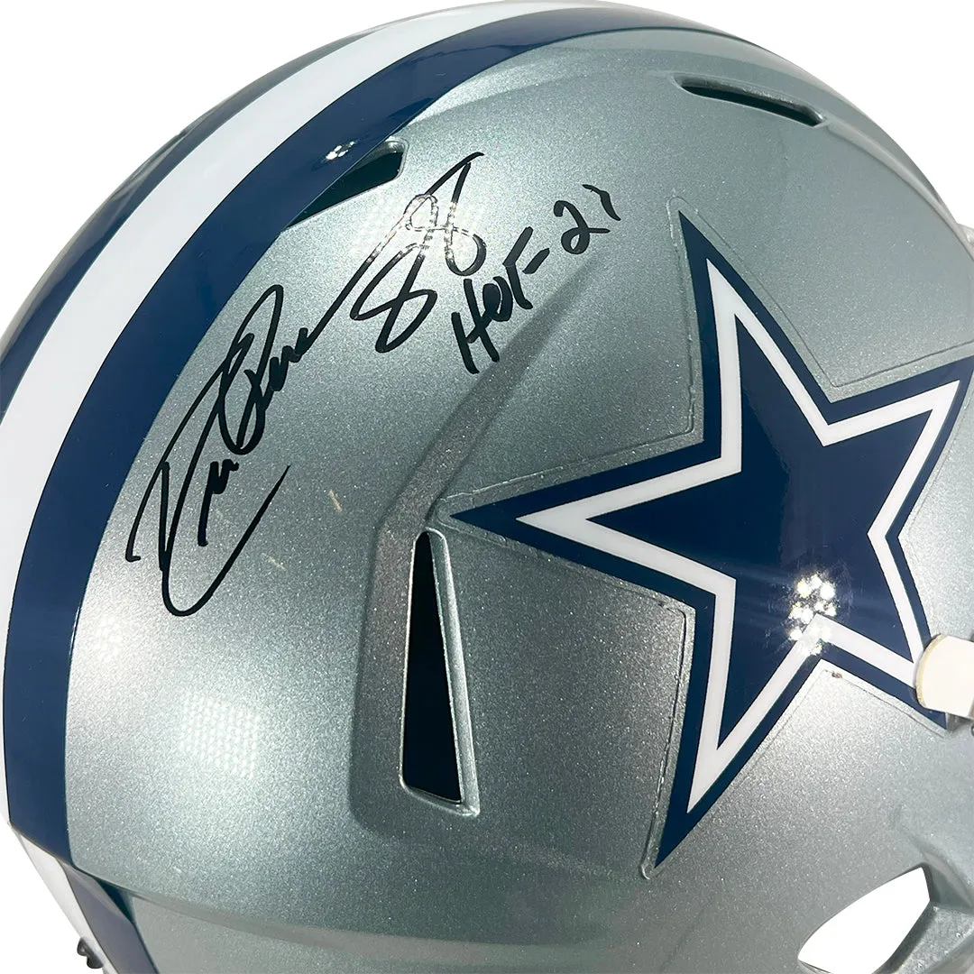 Drew Pearson Signed HOF 21 Inscription Dallas Cowboys Speed Full-Size Replica Football Helmet (Beckett)