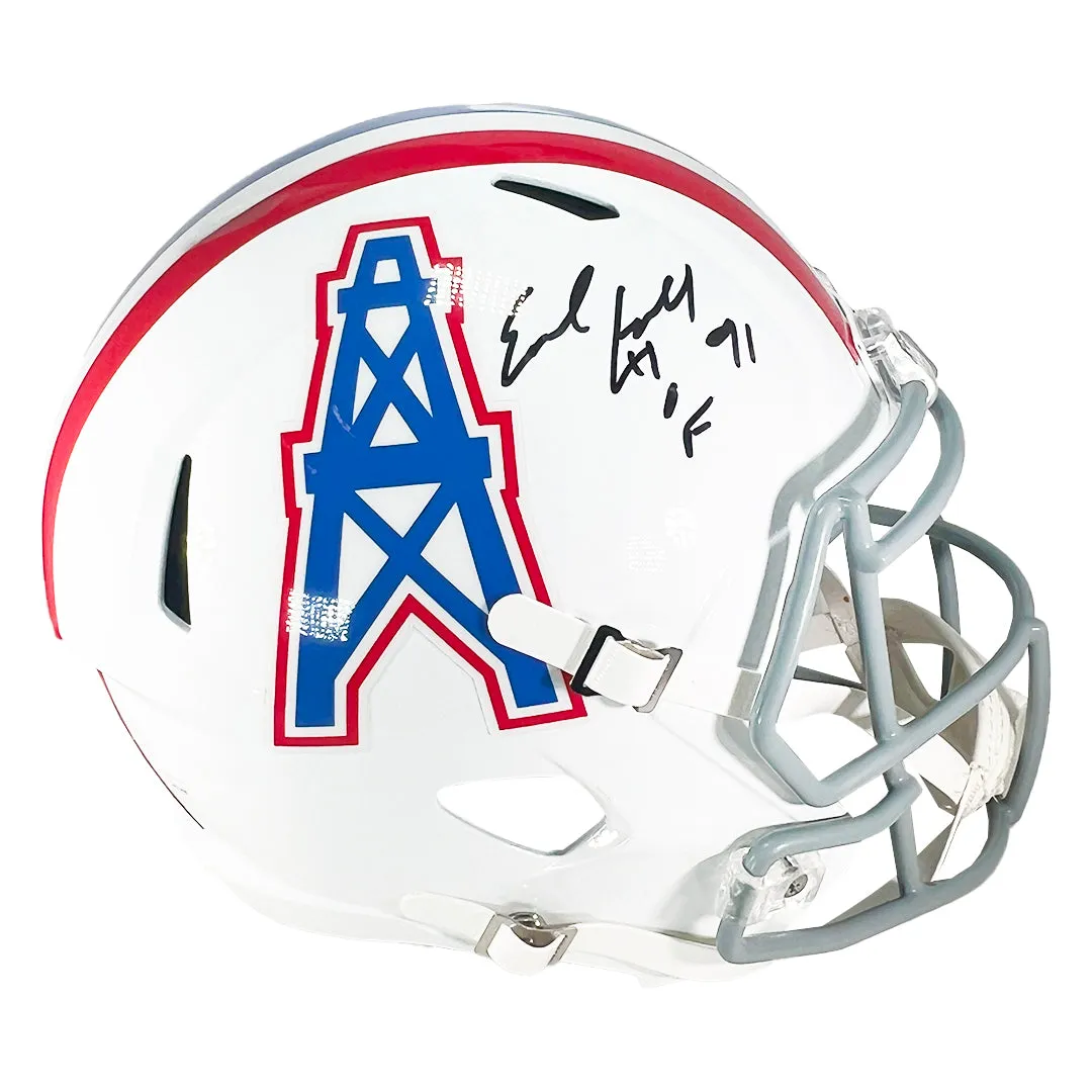 Earl Campbell Signed HOF 91 Inscription Houston Oilers Throwback 1975-80 Speed Full-Size Replica Football Helmet (JSA)