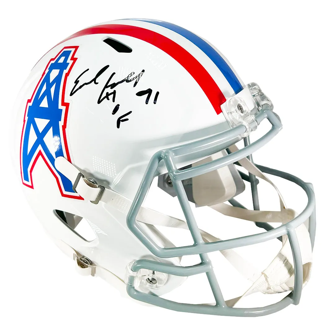 Earl Campbell Signed HOF 91 Inscription Houston Oilers Throwback 1975-80 Speed Full-Size Replica Football Helmet (JSA)