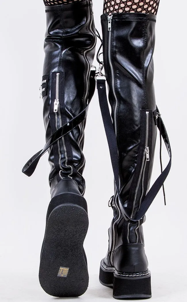 EMILY-377 Black Thigh High Boots