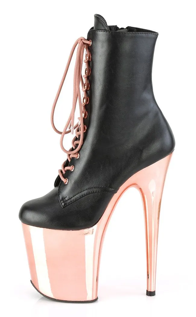 FLAMINGO-1020 Black Vegan Leather & Rose Gold Ankle Boots