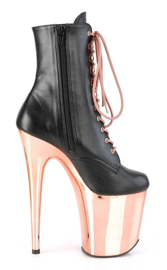 FLAMINGO-1020 Black Vegan Leather & Rose Gold Ankle Boots