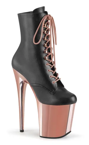 FLAMINGO-1020 Black Vegan Leather & Rose Gold Ankle Boots