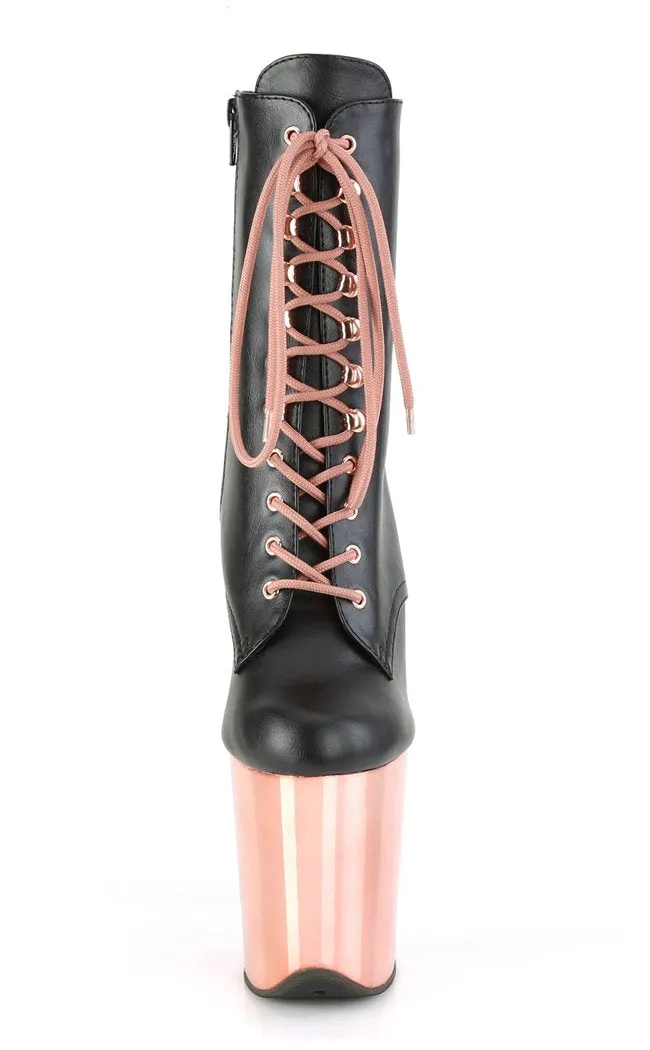 FLAMINGO-1020 Black Vegan Leather & Rose Gold Ankle Boots