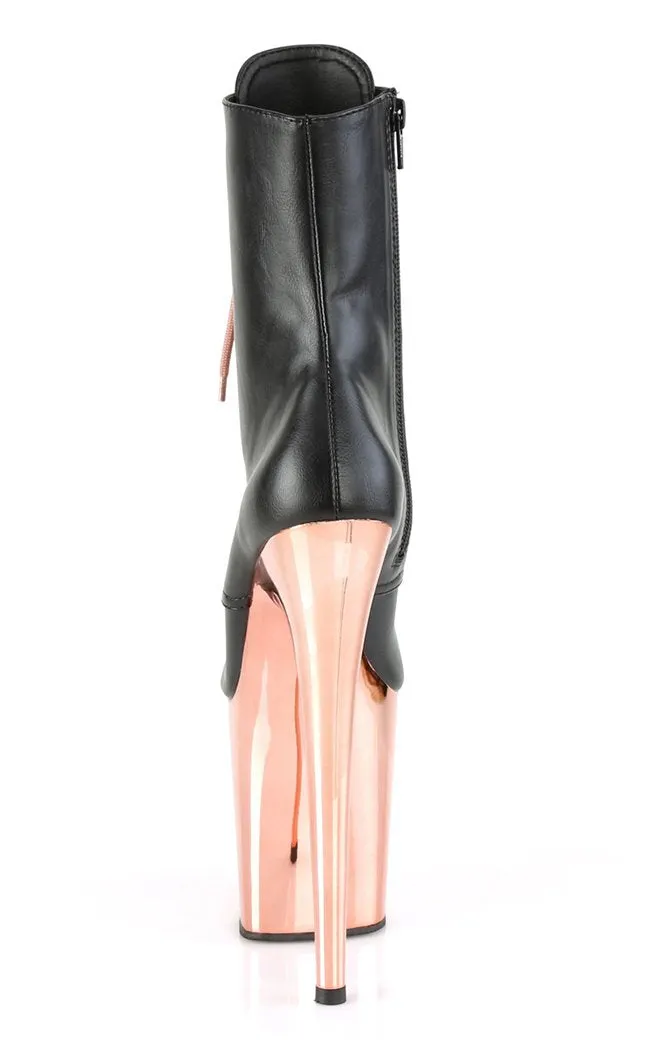 FLAMINGO-1020 Black Vegan Leather & Rose Gold Ankle Boots