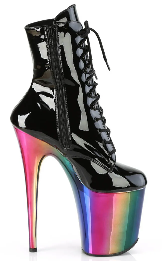 FLAMINGO-1020RC Black Patent & Rainbow Ankle Boots