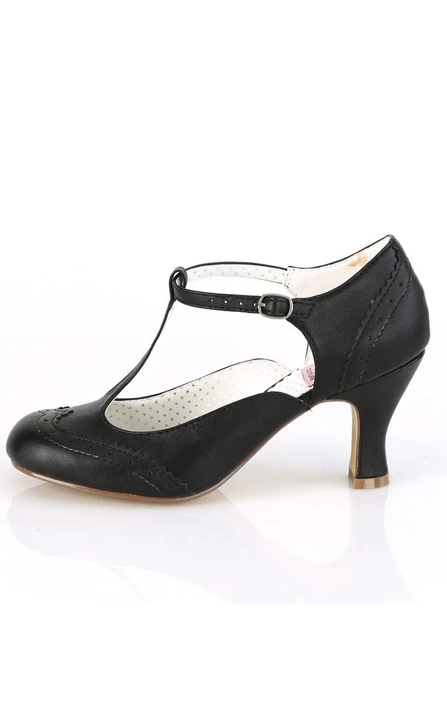 FLAPPER-26 Black T Strap Pumps