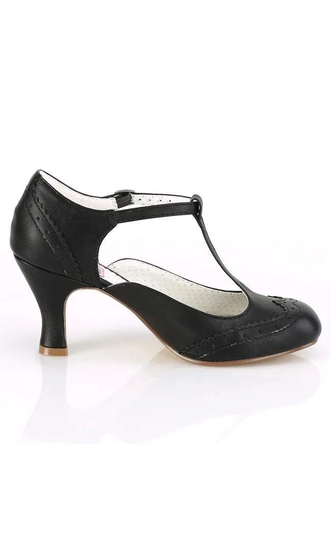 FLAPPER-26 Black T Strap Pumps