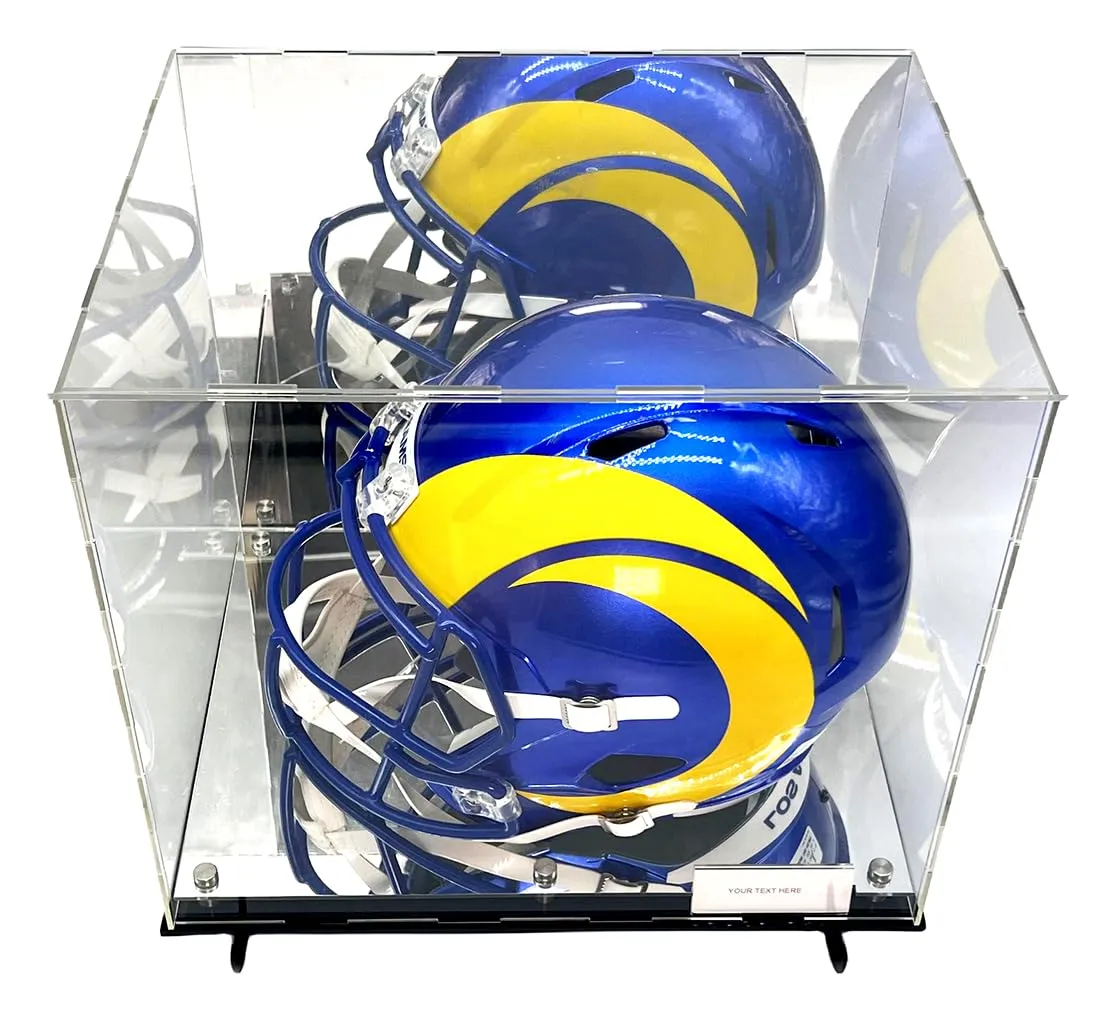 Football Helmet Acrylic Display Case with Wall Mount Box Mirror 2 Level Riser Showcase Shoes UV Protection