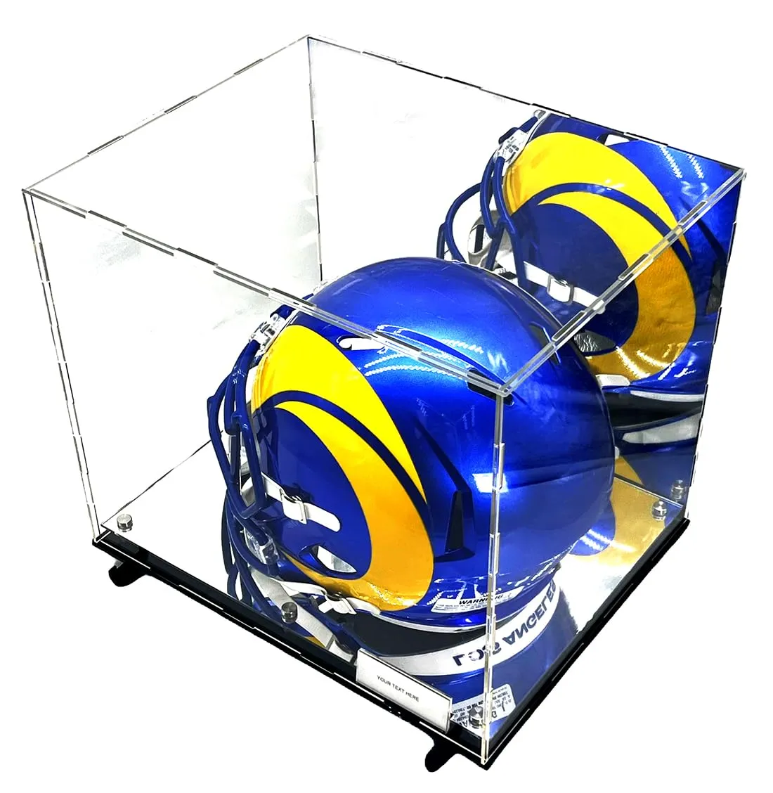 Football Helmet Acrylic Display Case with Wall Mount Box Mirror 2 Level Riser Showcase Shoes UV Protection