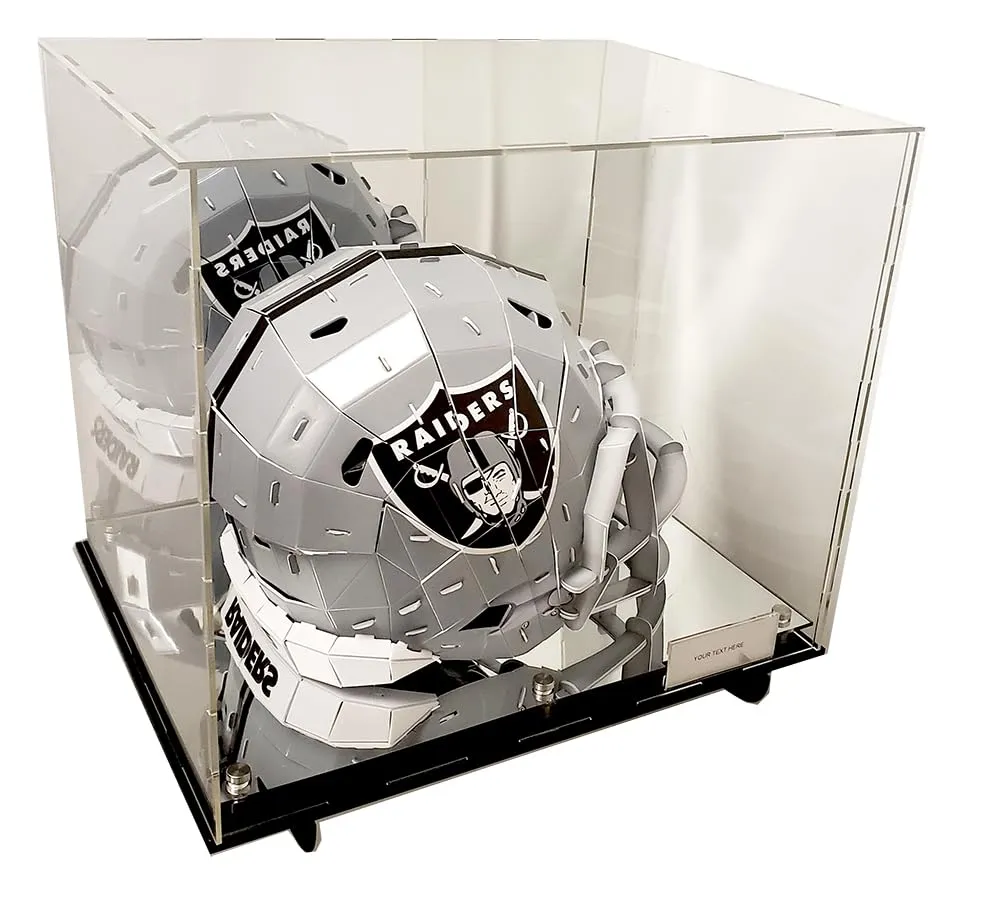 Football Helmet Acrylic Display Case with Wall Mount Box Mirror 2 Level Riser Showcase Shoes UV Protection