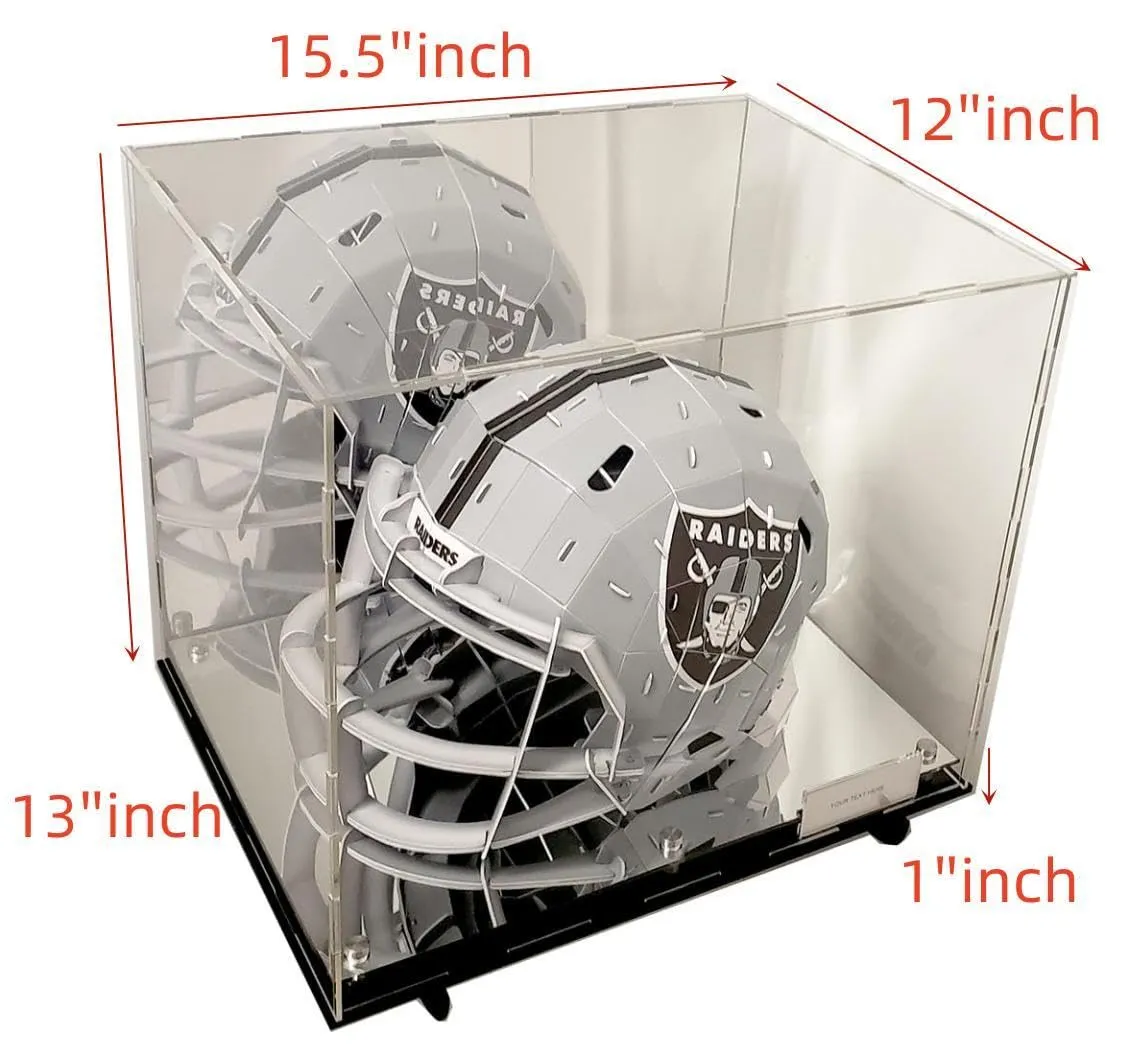 Football Helmet Acrylic Display Case with Wall Mount Box Mirror 2 Level Riser Showcase Shoes UV Protection