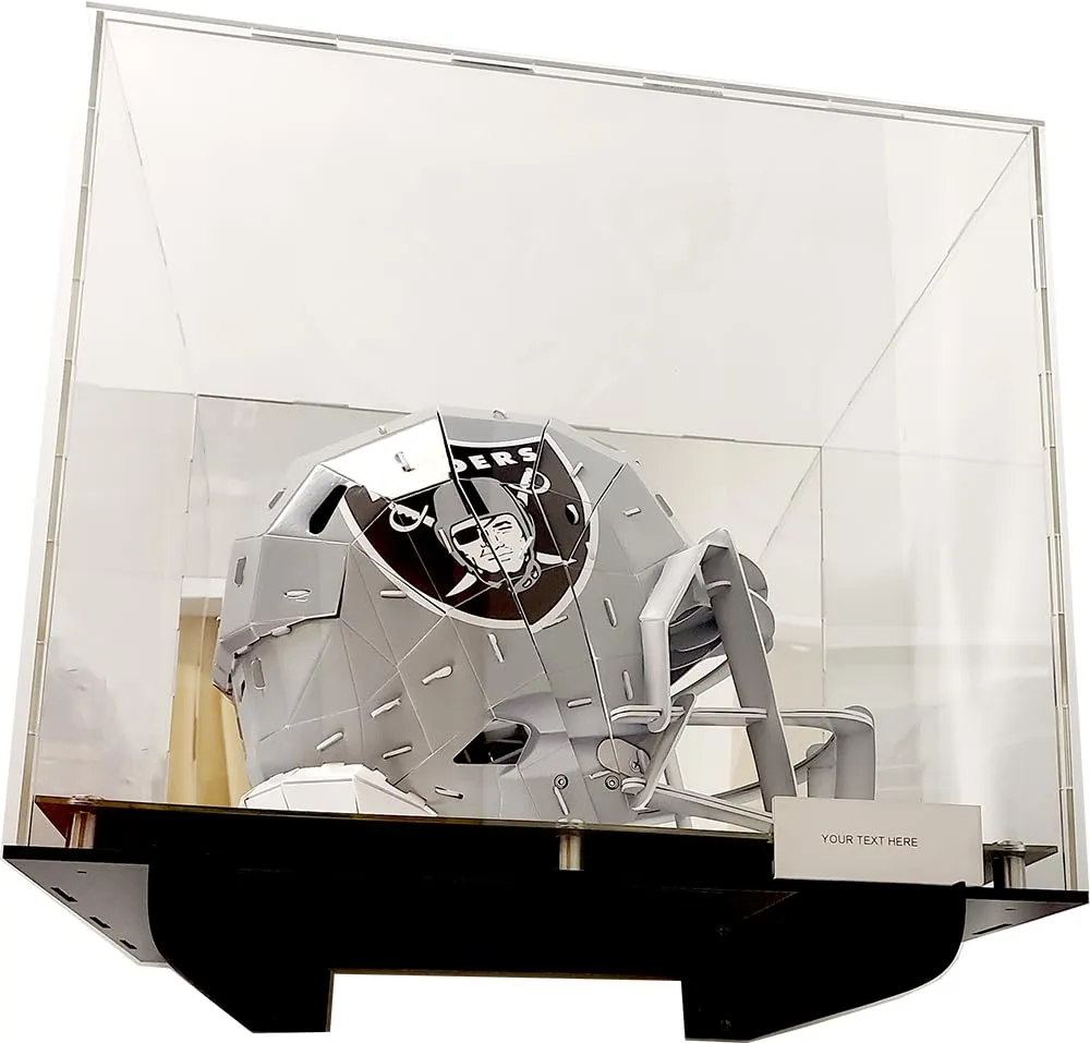 Football Helmet Acrylic Display Case with Wall Mount Box Mirror 2 Level Riser Showcase Shoes UV Protection