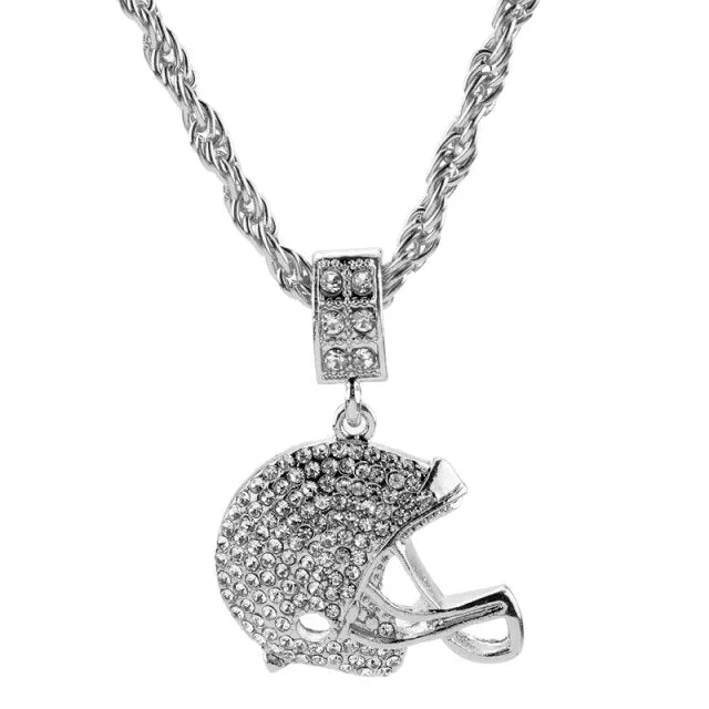 Football Helmet Sports Crystal Metal Chain Pendant Necklaces For Women/Men Jewelry Gift