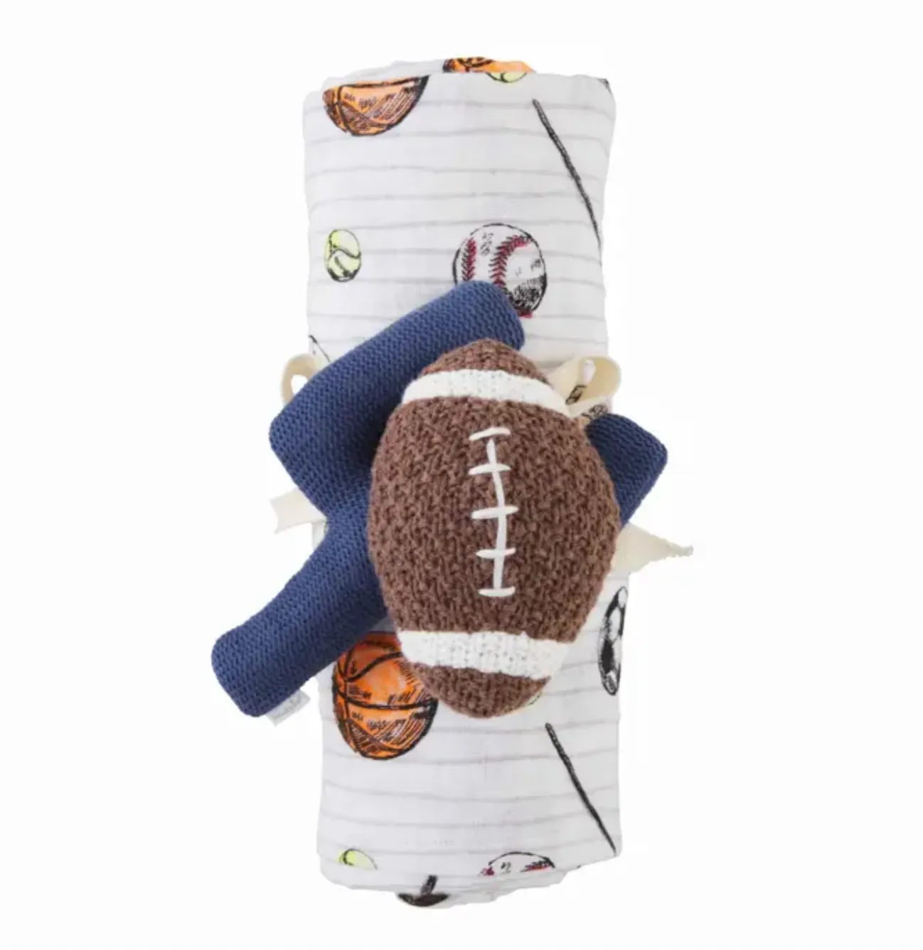 football swaddle & rattle set