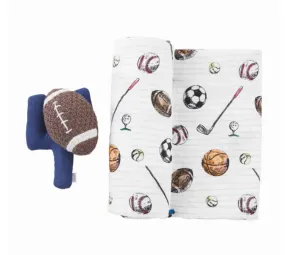 football swaddle & rattle set