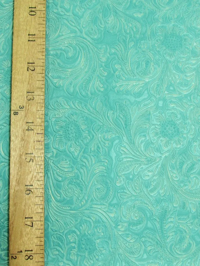 Fossil Vintage Western Floral Pu Leather Fabric / Sold By The Yard