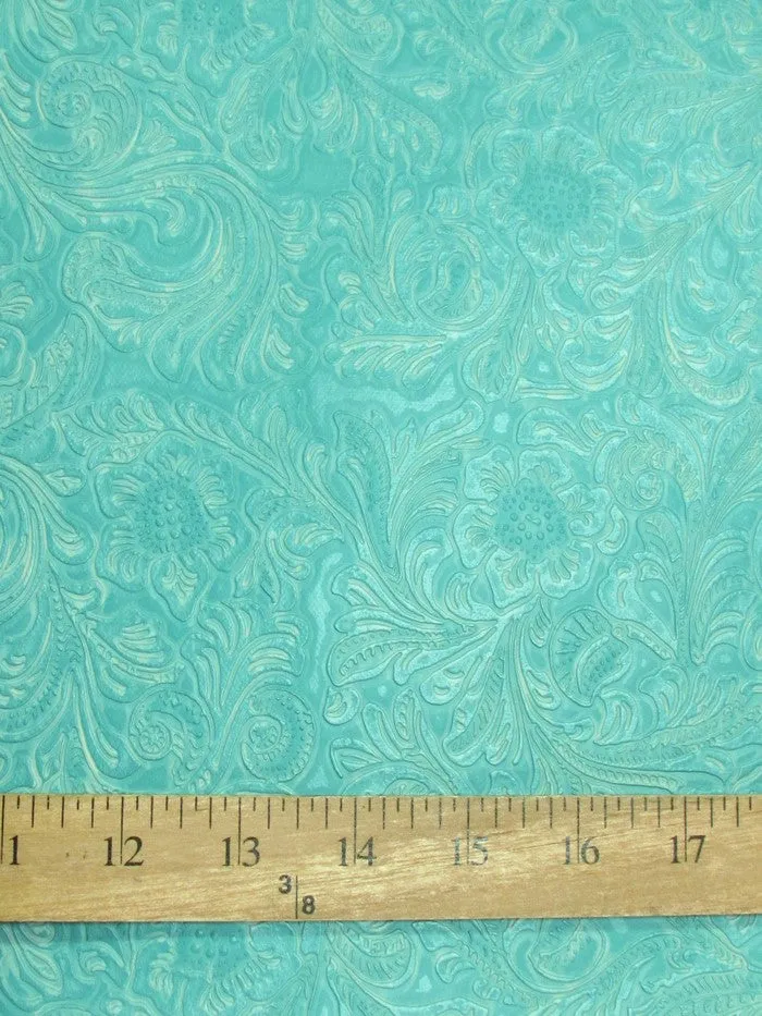 Fossil Vintage Western Floral Pu Leather Fabric / Sold By The Yard